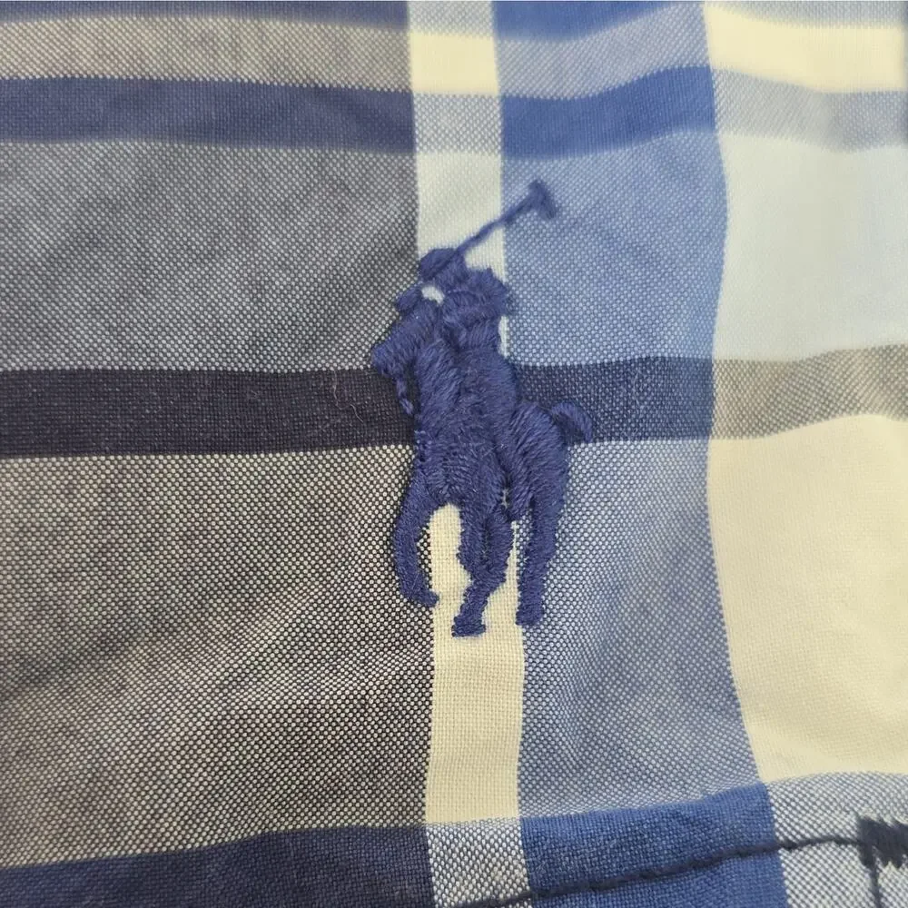 Vintage Polo Ralph Lauren Swim Trunks Mens L Blue Plaid Made Taiwan Palm Tree